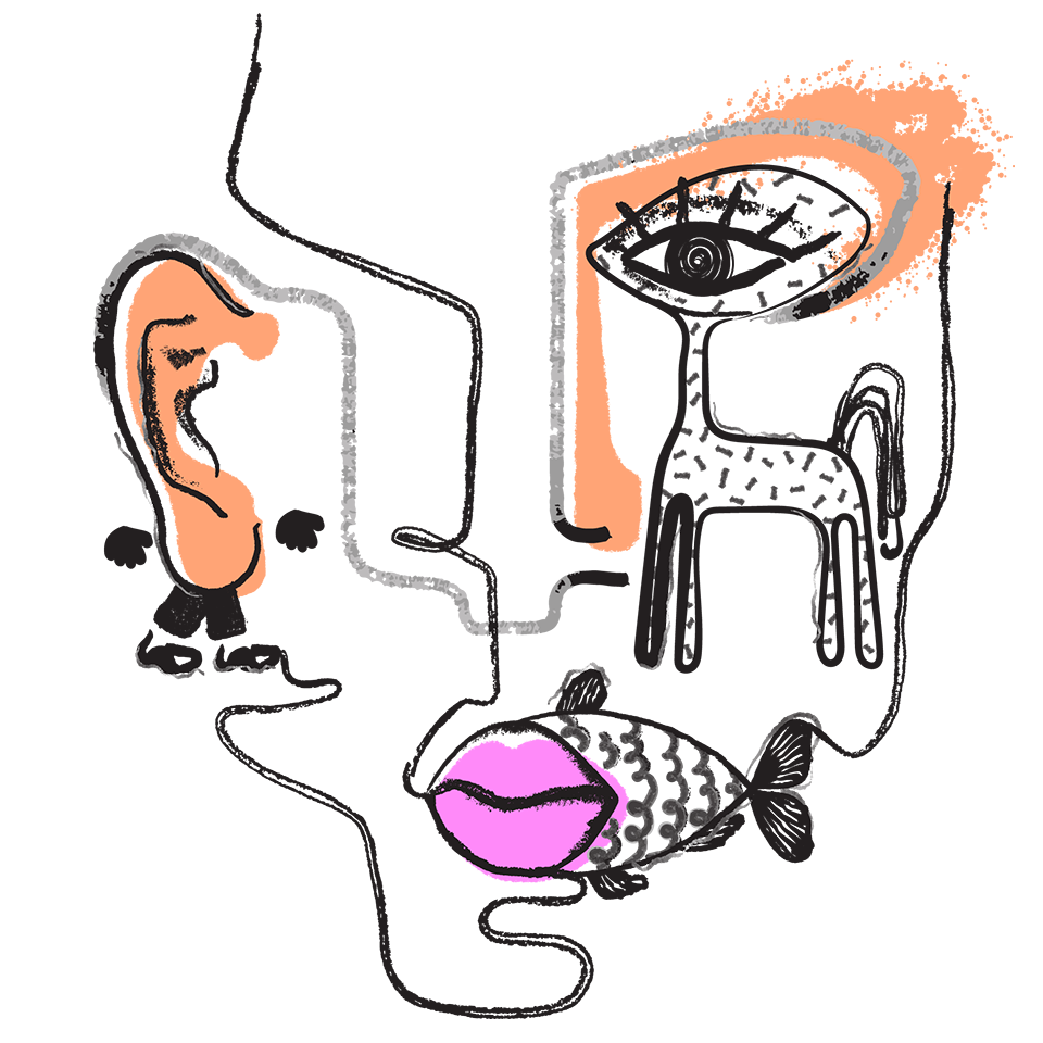 Abstract image of feminine face with hidden features